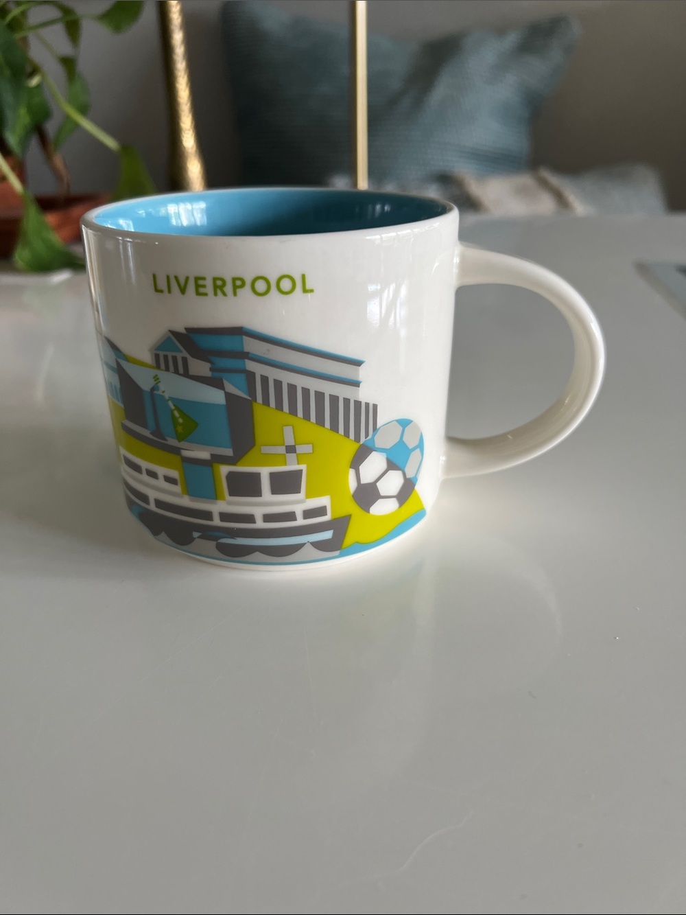Liverpool You are Here Starbucks Ceramic Mug - White with Teal Interior - Picture 5 of 5